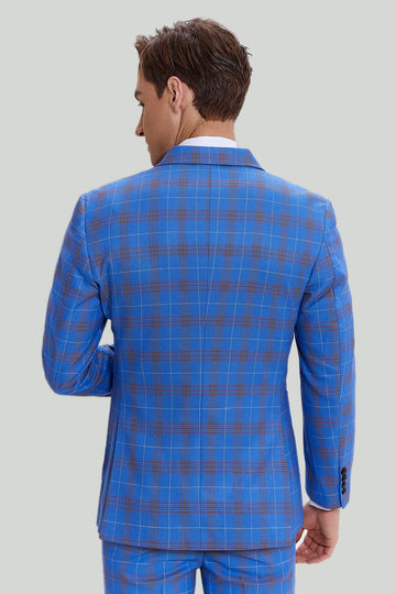 Costumes Smoking 3 pièces Blue Plaid Homme